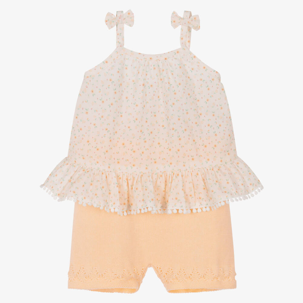 Dr. Kid-Baby Girls Pastel Orange Knitted Shorts Set | Childrensalon Outlet