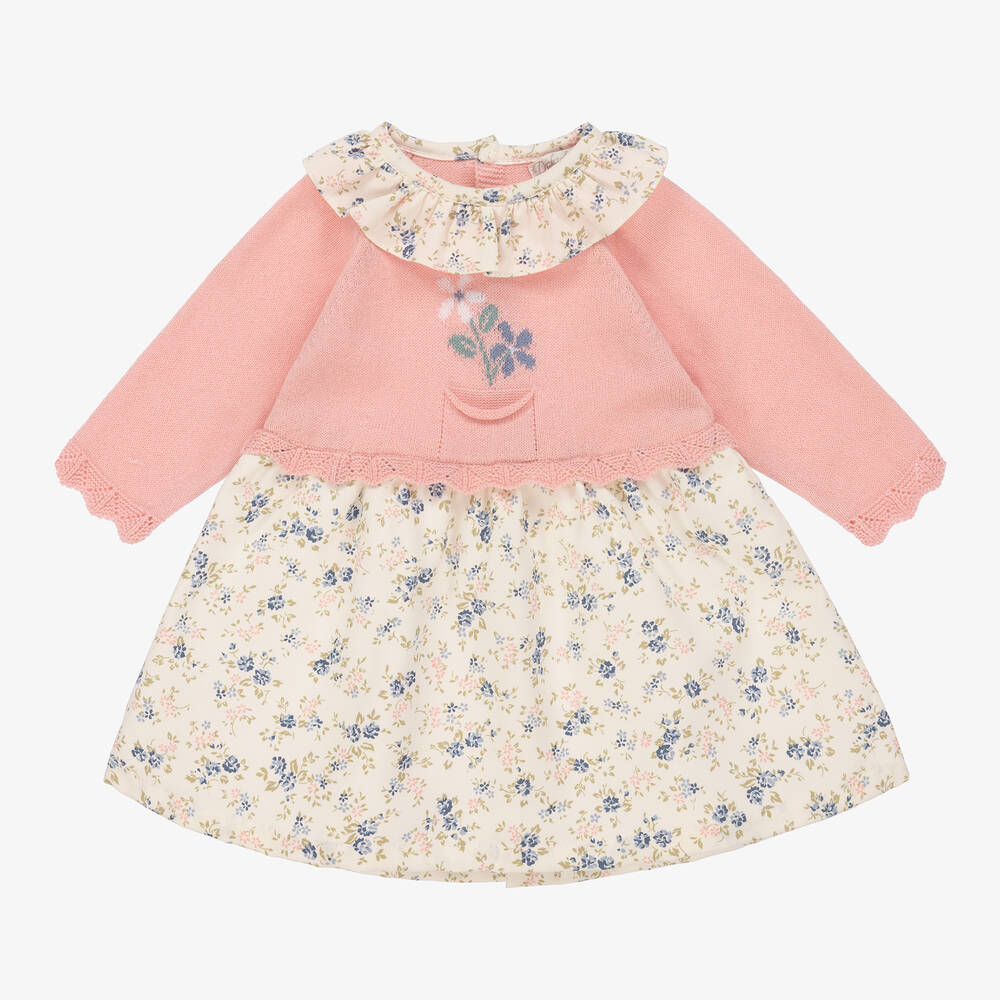 Dr. Kid - Baby Girls Pink & Ivory Floral Cotton Dress | Childrensalon
