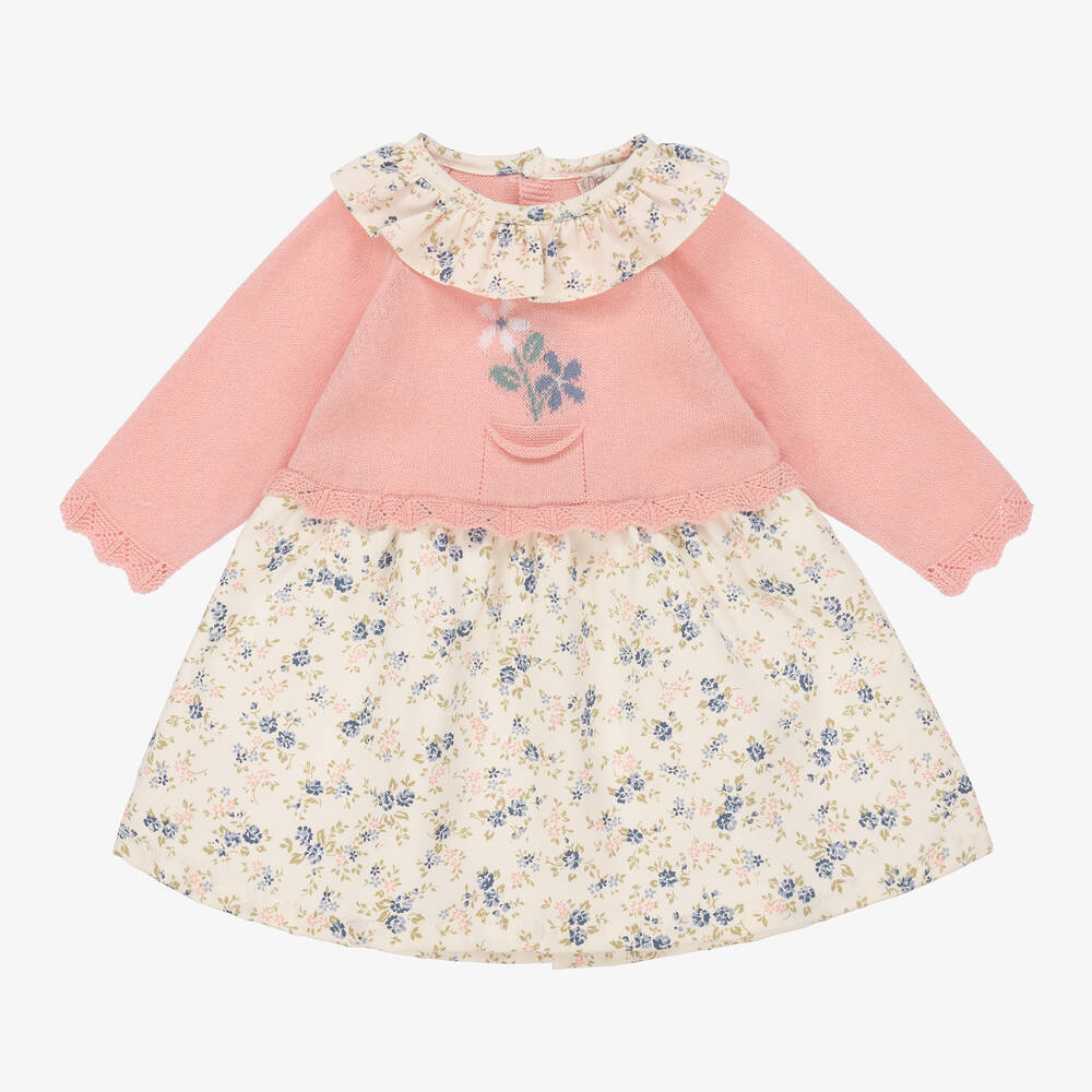 Dr. Kid-Baby Girls Pink & Ivory Floral Cotton Dress | Childrensalon Outlet