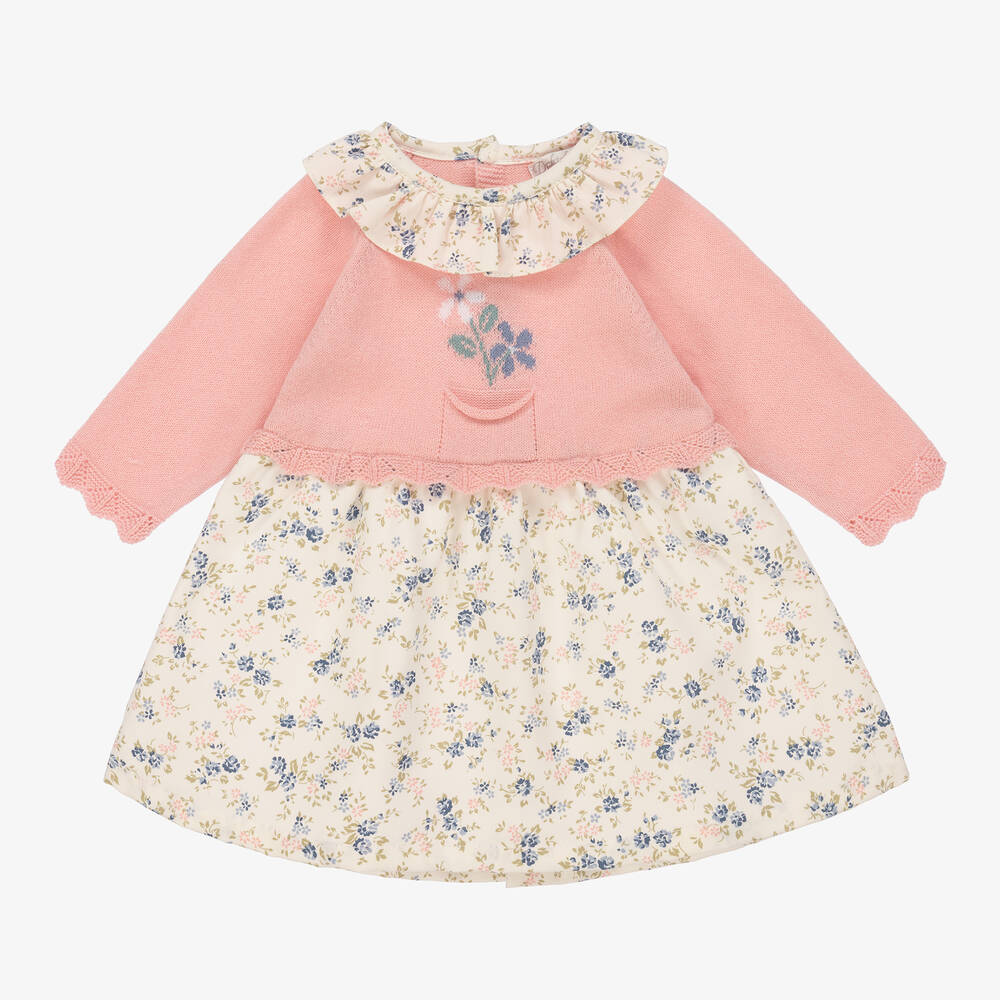 Dr. Kid - Baumwoll-Blumenkleid Rosa/Elfenbein | Childrensalon