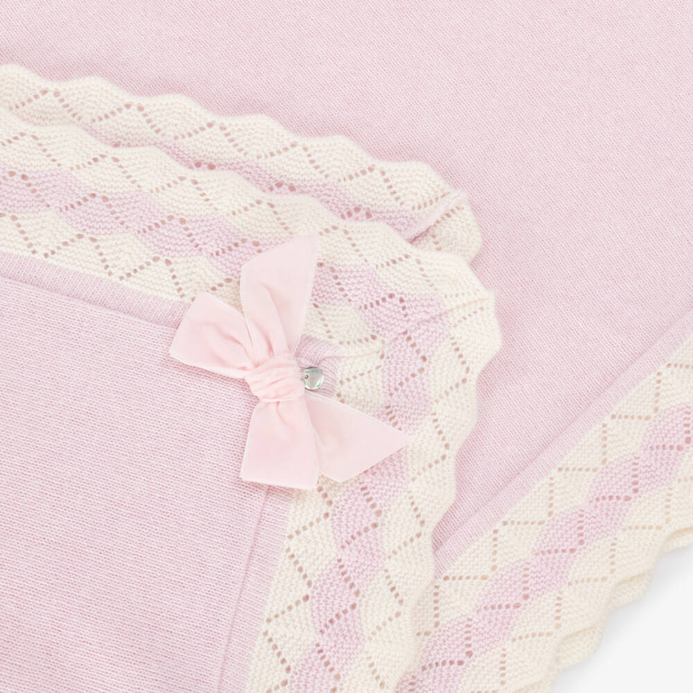 Dr. Kid-Baby Girls Pink Knitted Blanket with Velvet Bow | Childrensalon Outlet