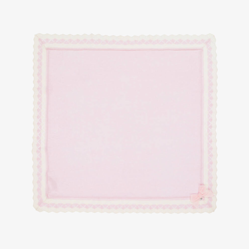Dr. Kid-Baby Girls Pink Knitted Blanket with Velvet Bow | Childrensalon Outlet