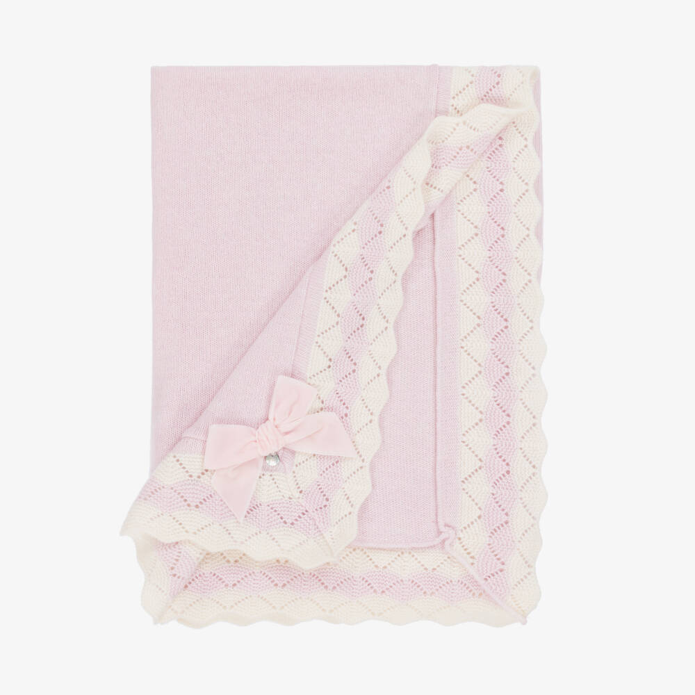 Dr. Kid-Baby Girls Pink Knitted Blanket with Velvet Bow | Childrensalon Outlet