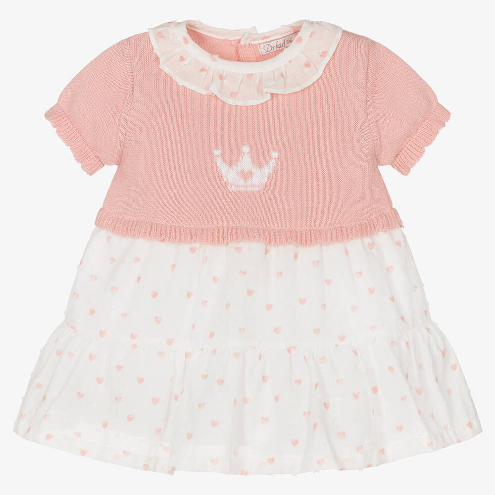 Dr. Kid - Baby Girls Pink & White Cotton Dress | Childrensalon