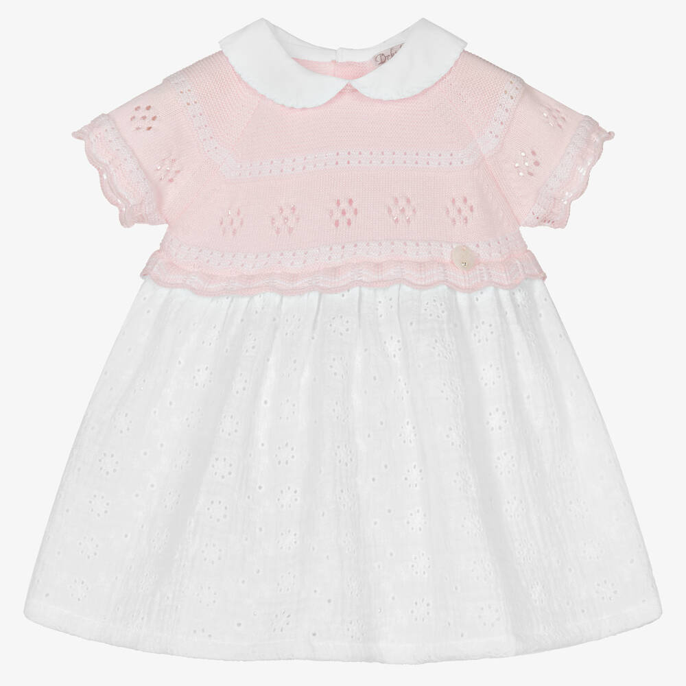 Dr. Kid - Baby Girls Pink & White Cotton Dress | Childrensalon