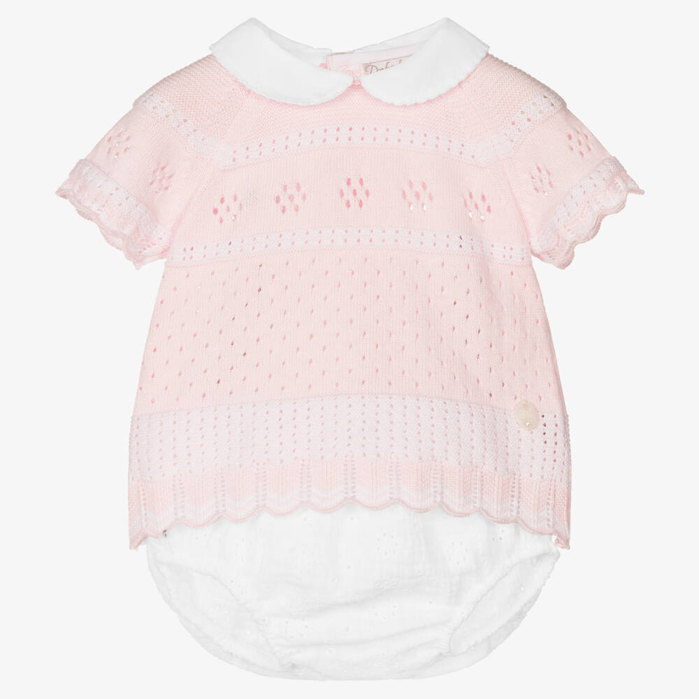 Dr. Kid - Baby Girls Pink & White Cotton Shorts Set | Childrensalon