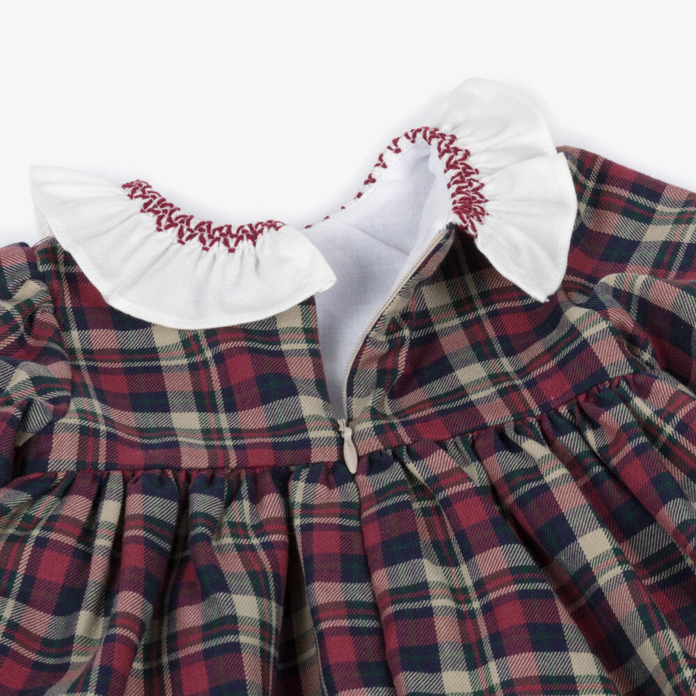 Dr. Kid-فستان قطني بنقشة الترتان الأحمر للبنات | Childrensalon Outlet