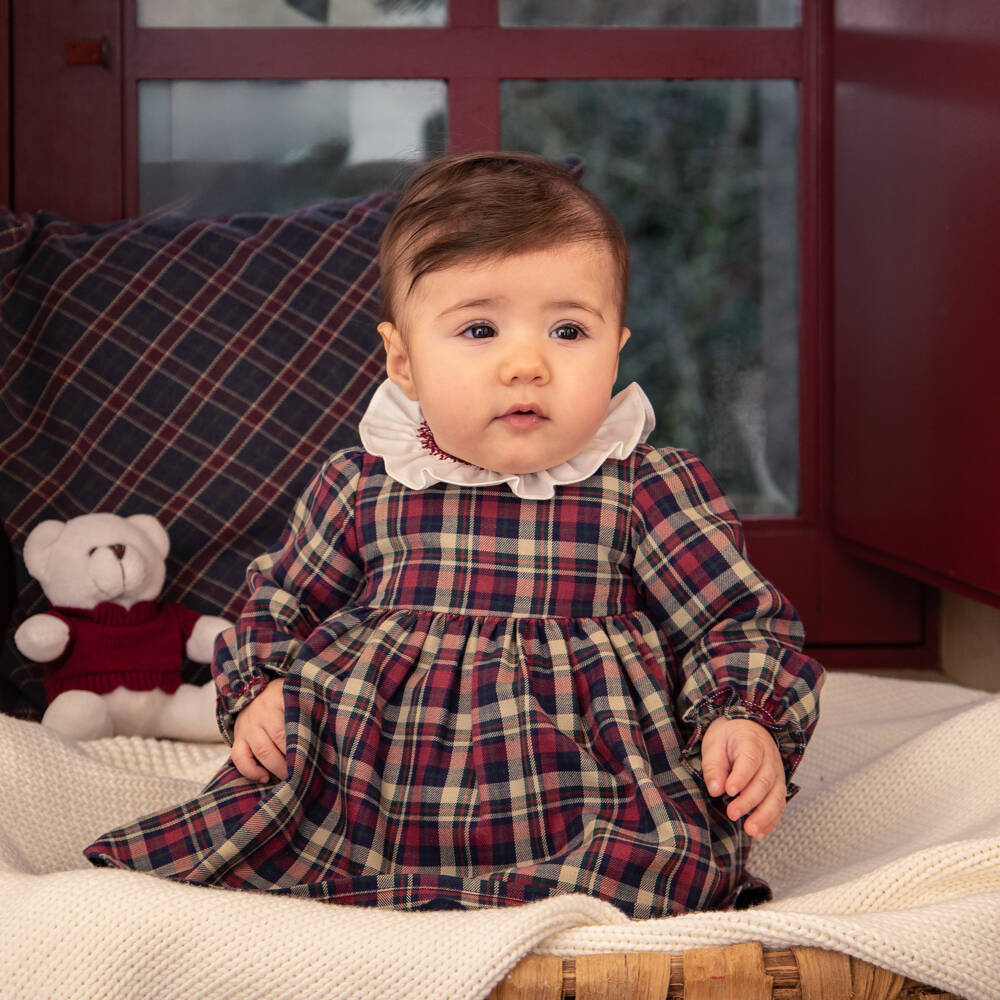 Dr. Kid-فستان قطني بنقشة الترتان الأحمر للبنات | Childrensalon Outlet