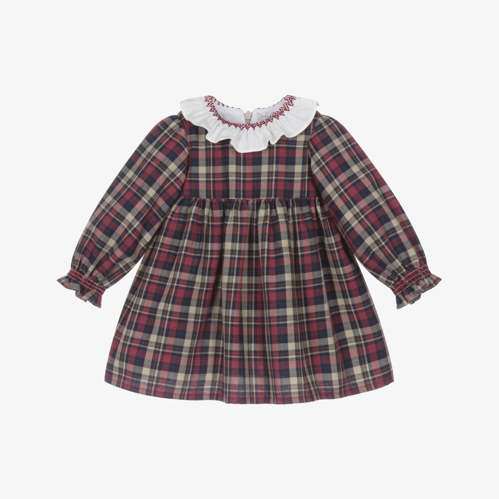 Dr. Kid-فستان قطني بنقشة الترتان الأحمر للبنات | Childrensalon Outlet