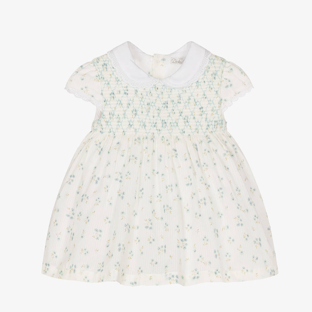 Dr. Kid - Baby Girls White & Blue Floral Dress | Childrensalon