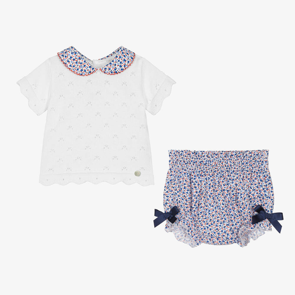 Dr. Kid-Baby Girls White & Blue Floral Shorts Set | Childrensalon Outlet