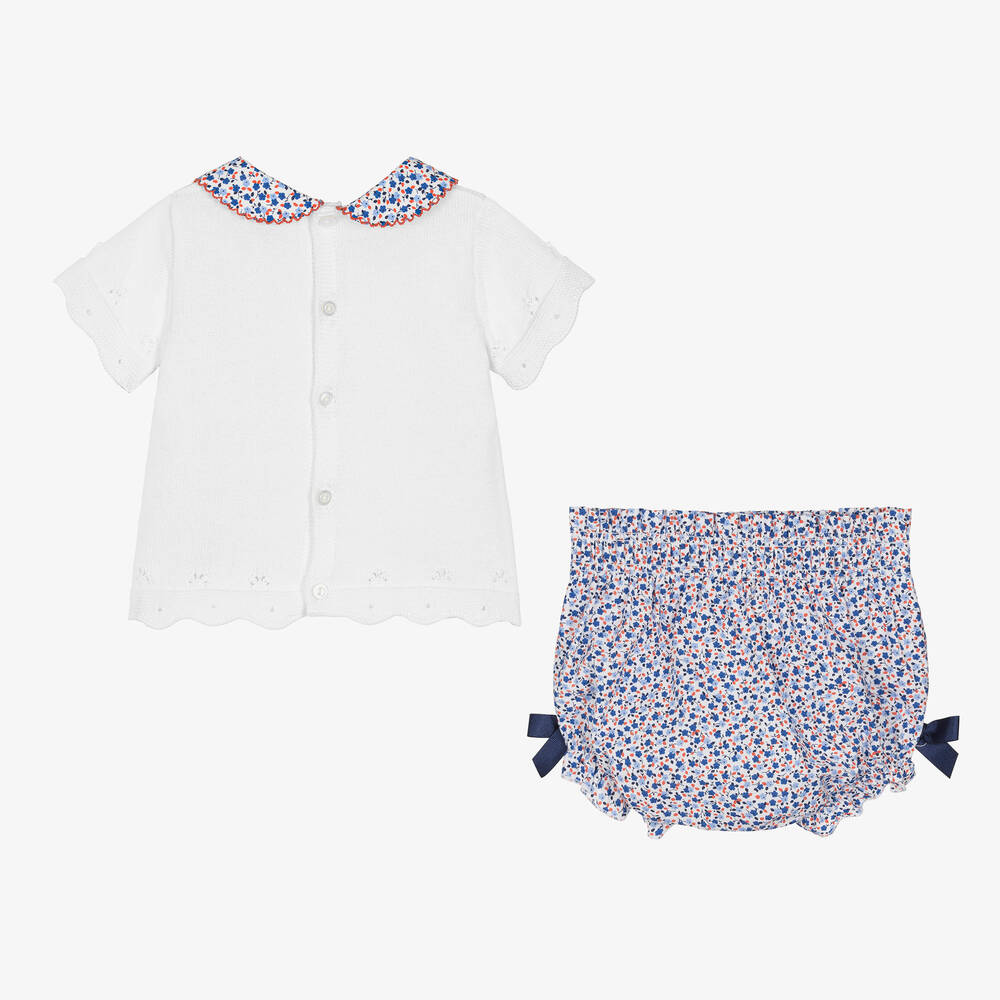Dr. Kid-Baby Girls White & Blue Floral Shorts Set | Childrensalon Outlet