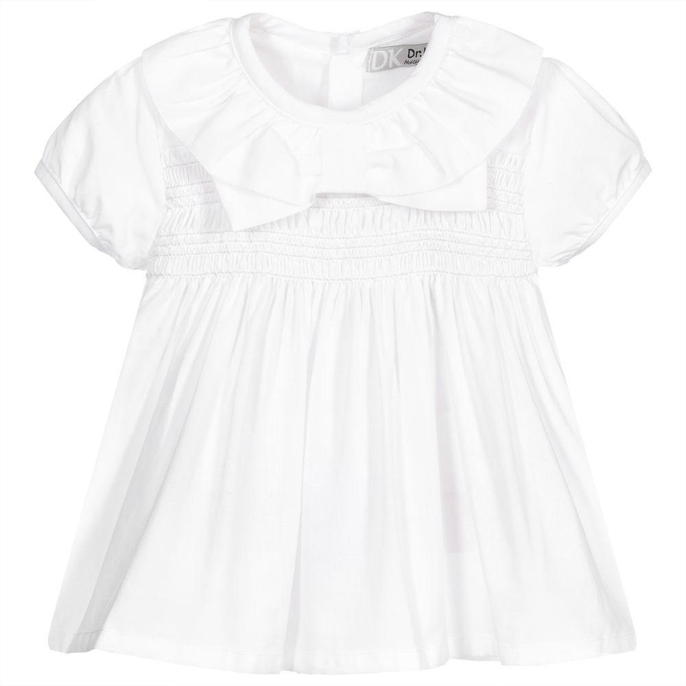 Dr. Kid - Baby Girls White Cotton Blouse | Childrensalon