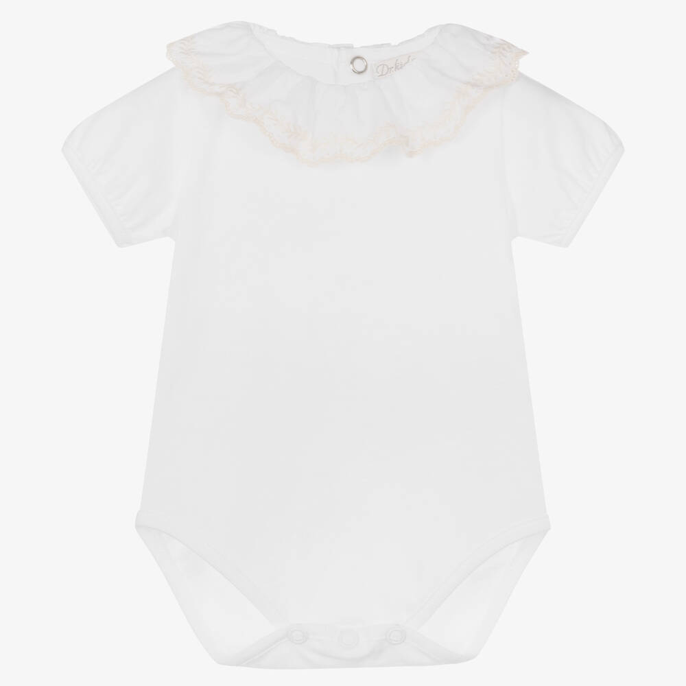 Dr. Kid-Baby Girls White Cotton Bodysuit | Childrensalon Outlet