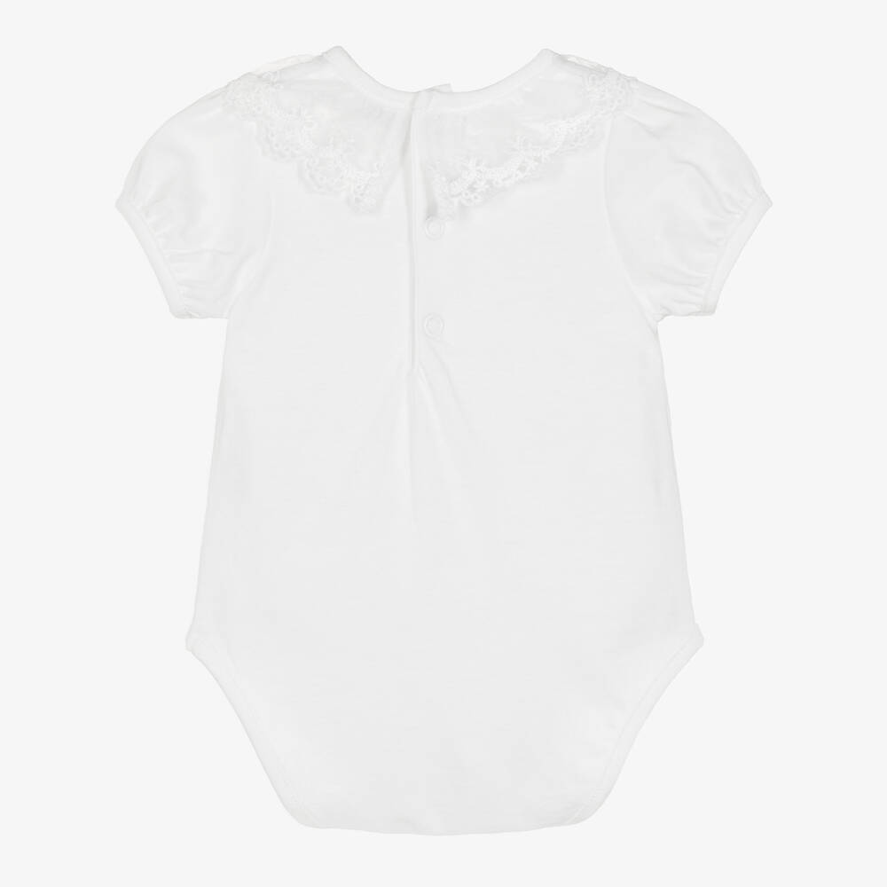 Dr. Kid Baby Girls White Cotton Bodysuit