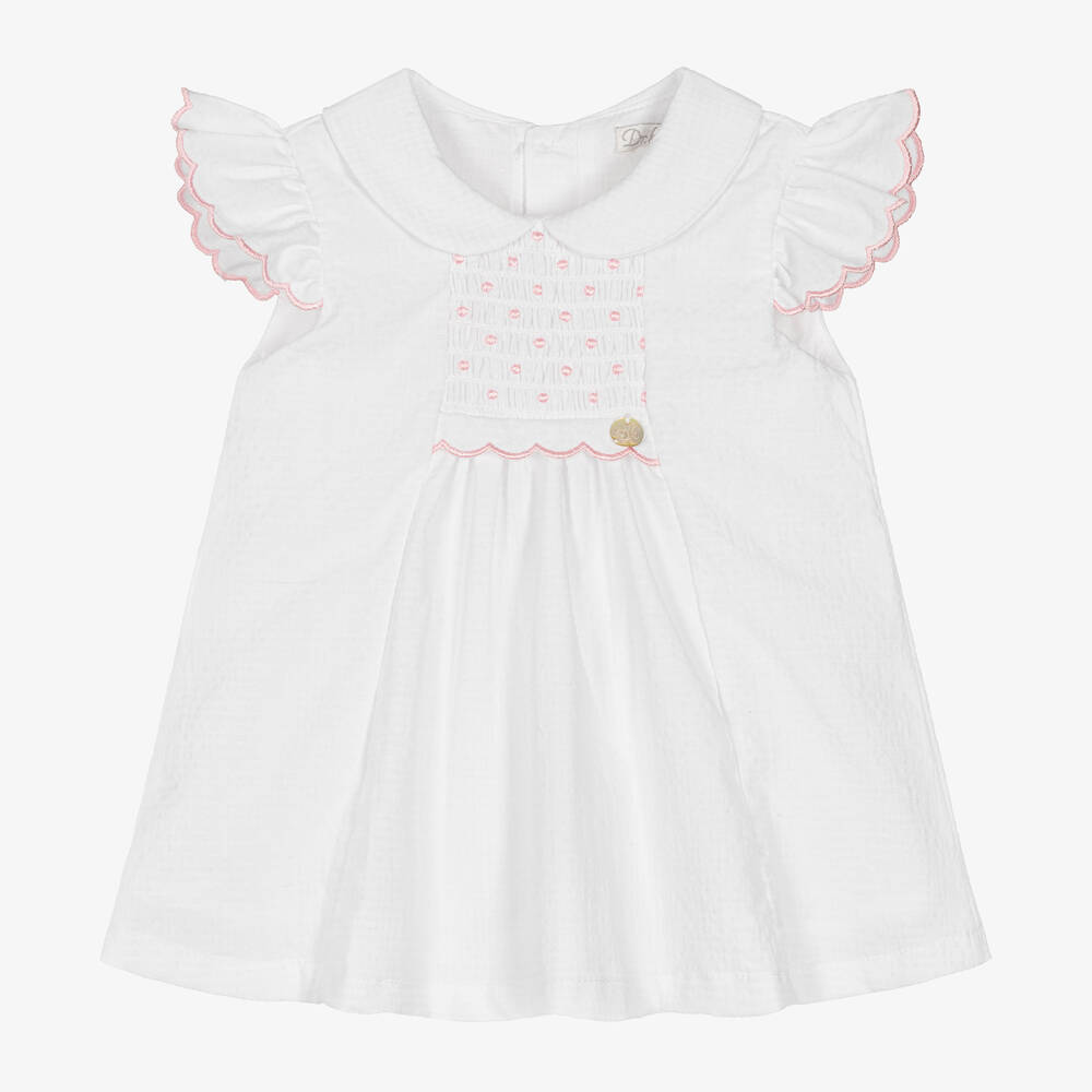Dr. Kid-Baby Girls White Cotton Dress | Childrensalon Outlet
