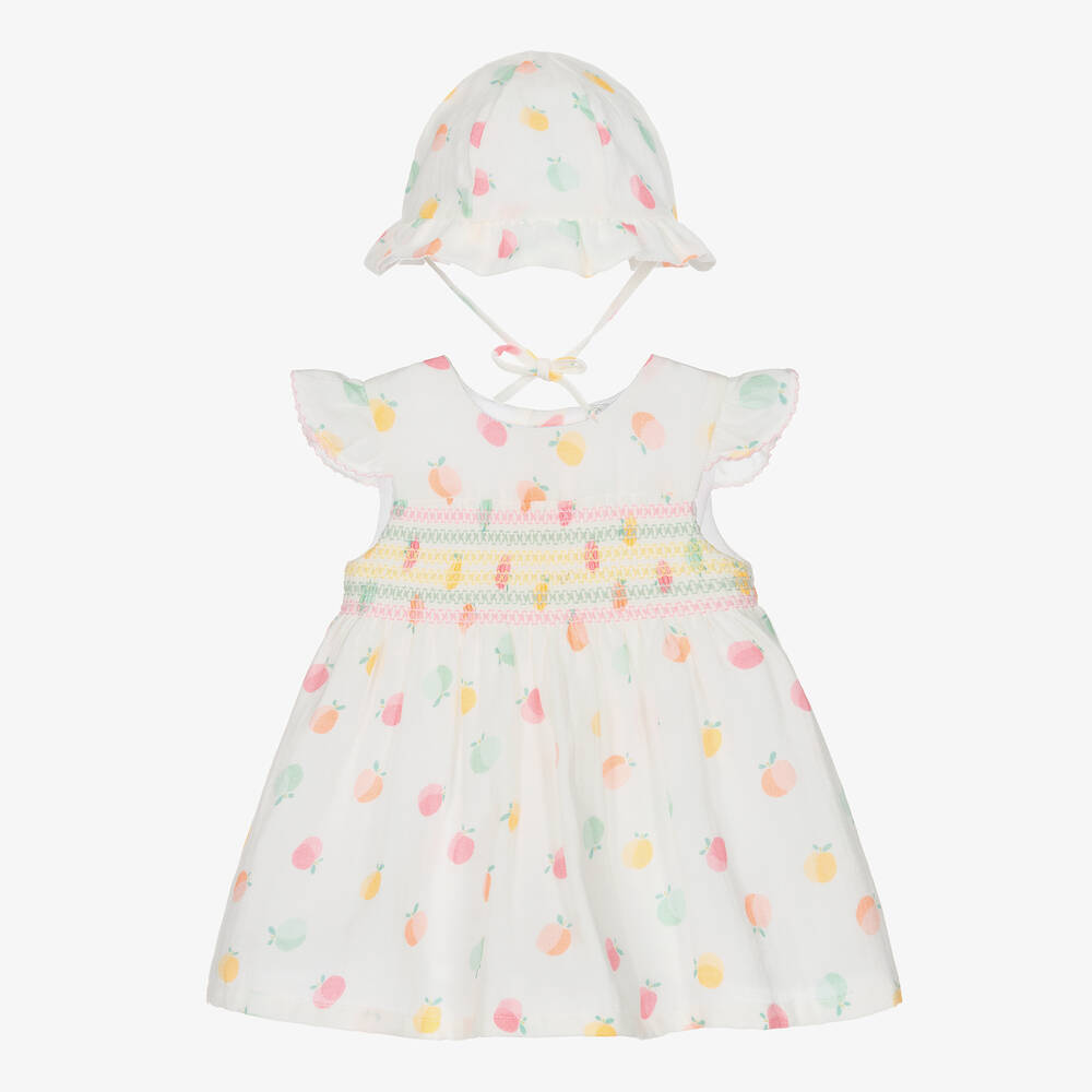 Dr. Kid - Baby Girls White Cotton Dress & Hat Set | Childrensalon