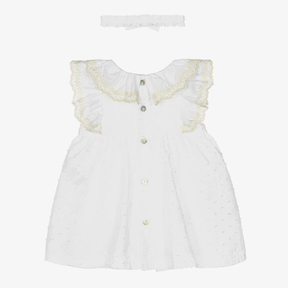 Dr. Kid-Baby Girls White Cotton Dress Set | Childrensalon Outlet