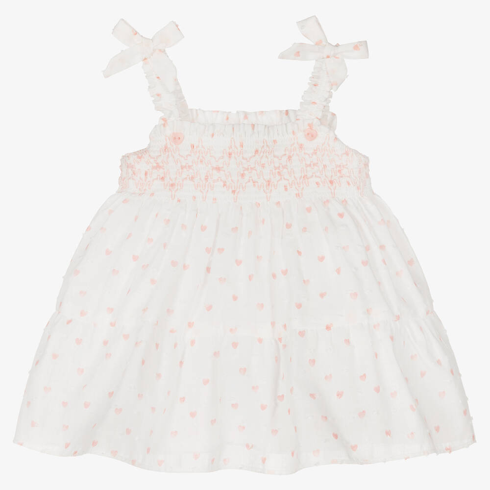 Dr. Kid - Baby Girls White & Pink Heart Dress | Childrensalon