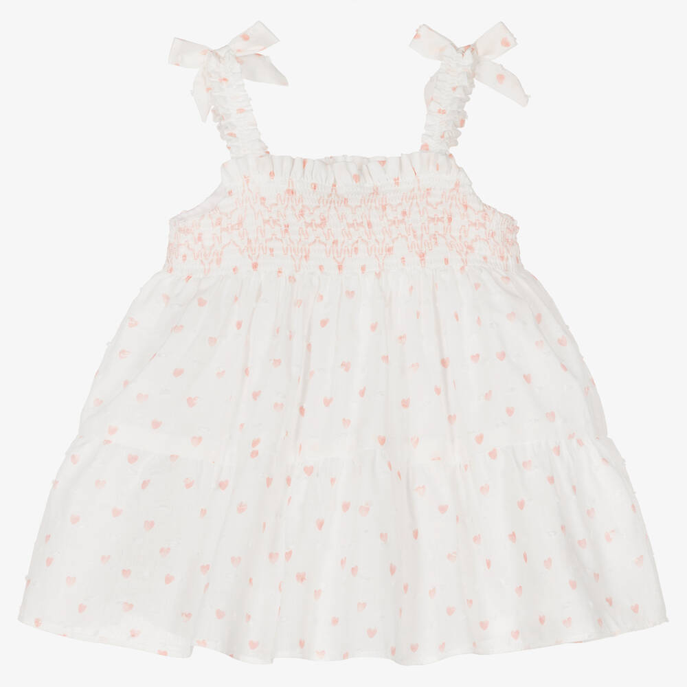 Dr. Kid-فستان قطن لون أبيض وزهري للمولودات | Childrensalon Outlet