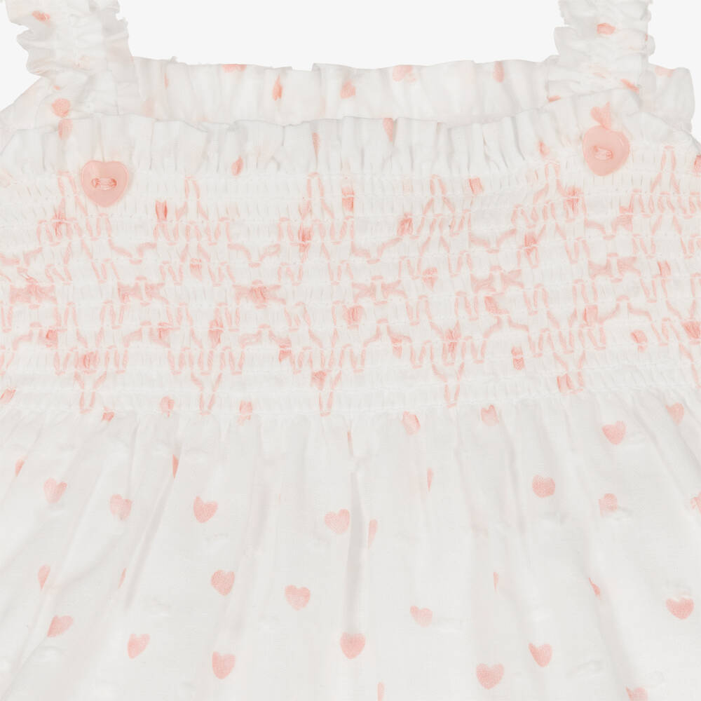 Dr. Kid-فستان قطن لون أبيض وزهري للمولودات | Childrensalon Outlet