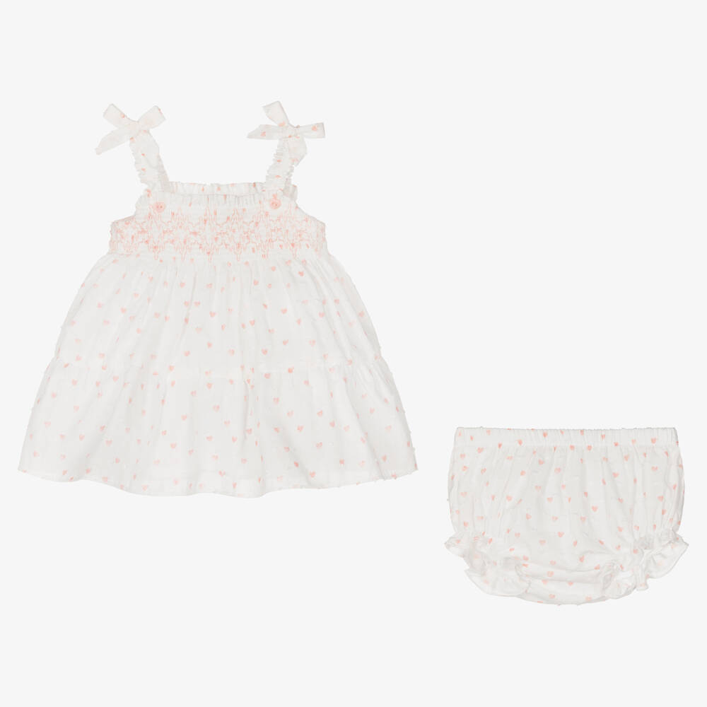 Dr. Kid-فستان قطن لون أبيض وزهري للمولودات | Childrensalon Outlet