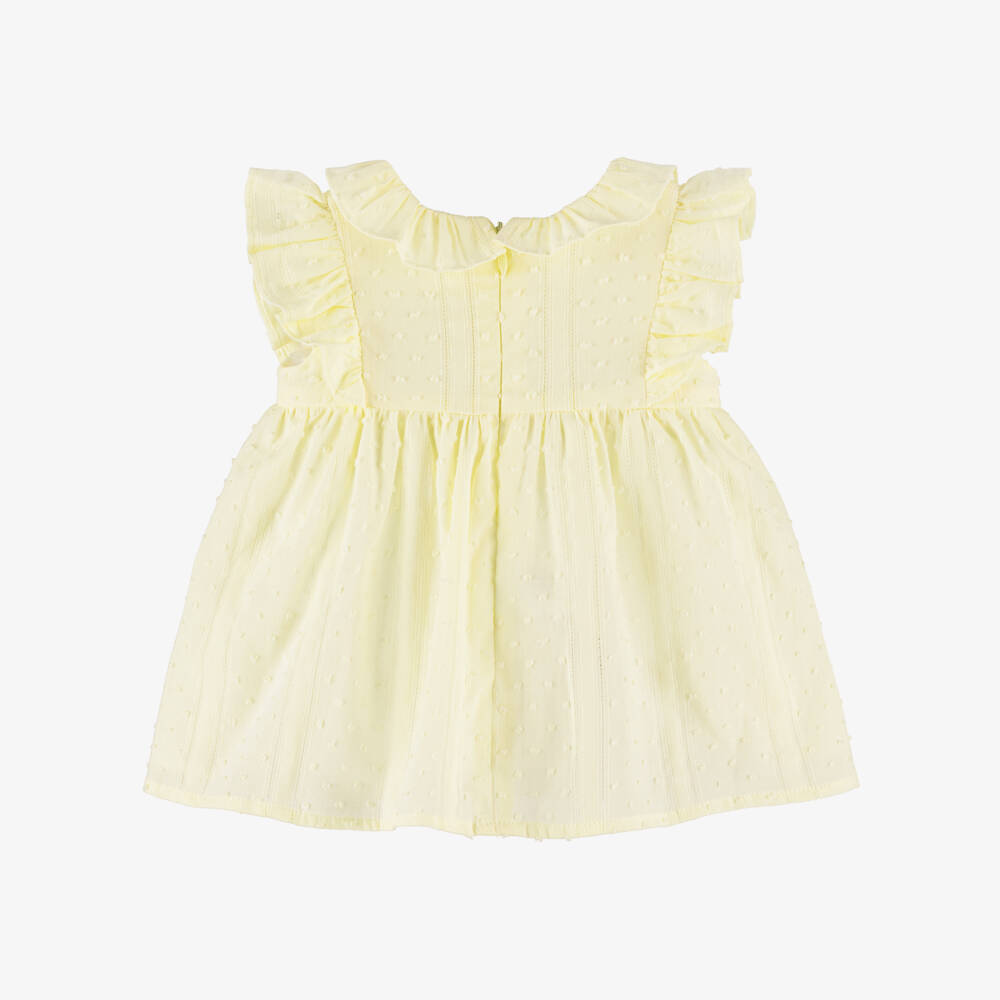 Dr. Kid-Baby Girls Yellow Cotton Smocked Dress with Embroidered Bees | Childrensalon Outlet