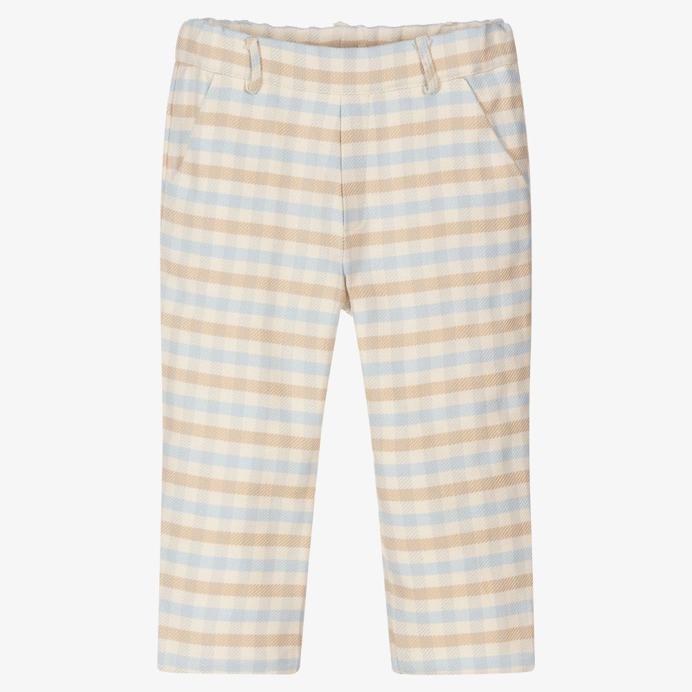Dr. Kid - Beige Check Cotton Trousers | Childrensalon