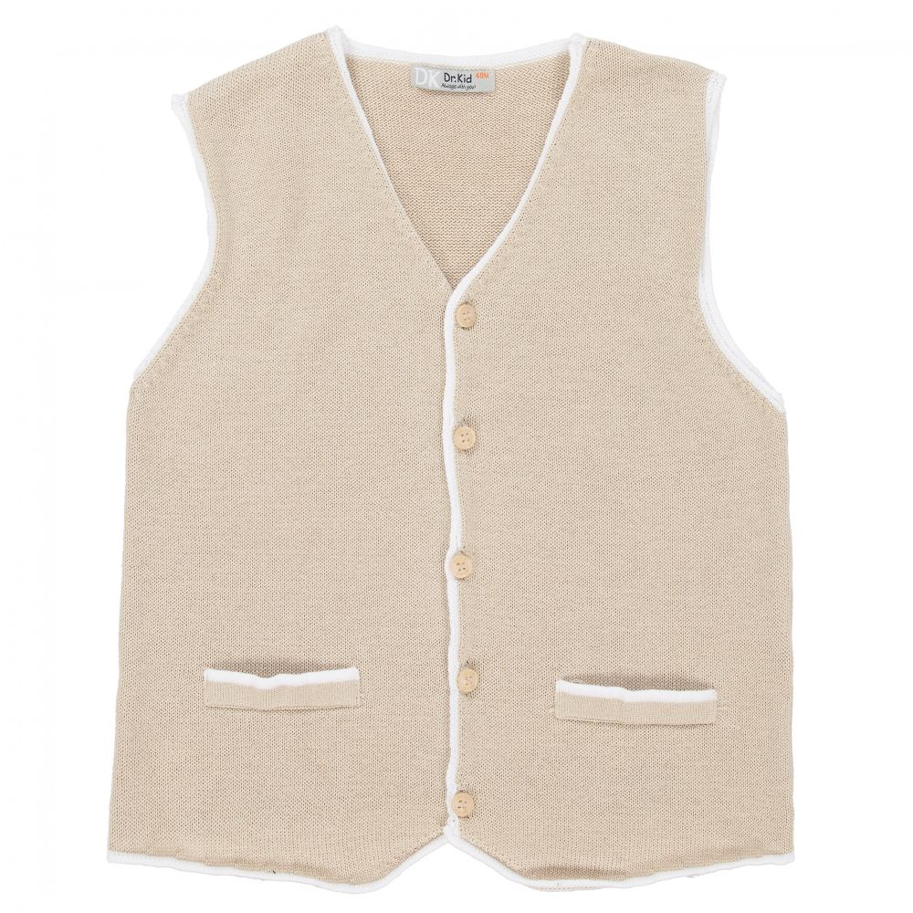Dr. Kid-Beige Cotton Knit Waistcoat | Childrensalon Outlet