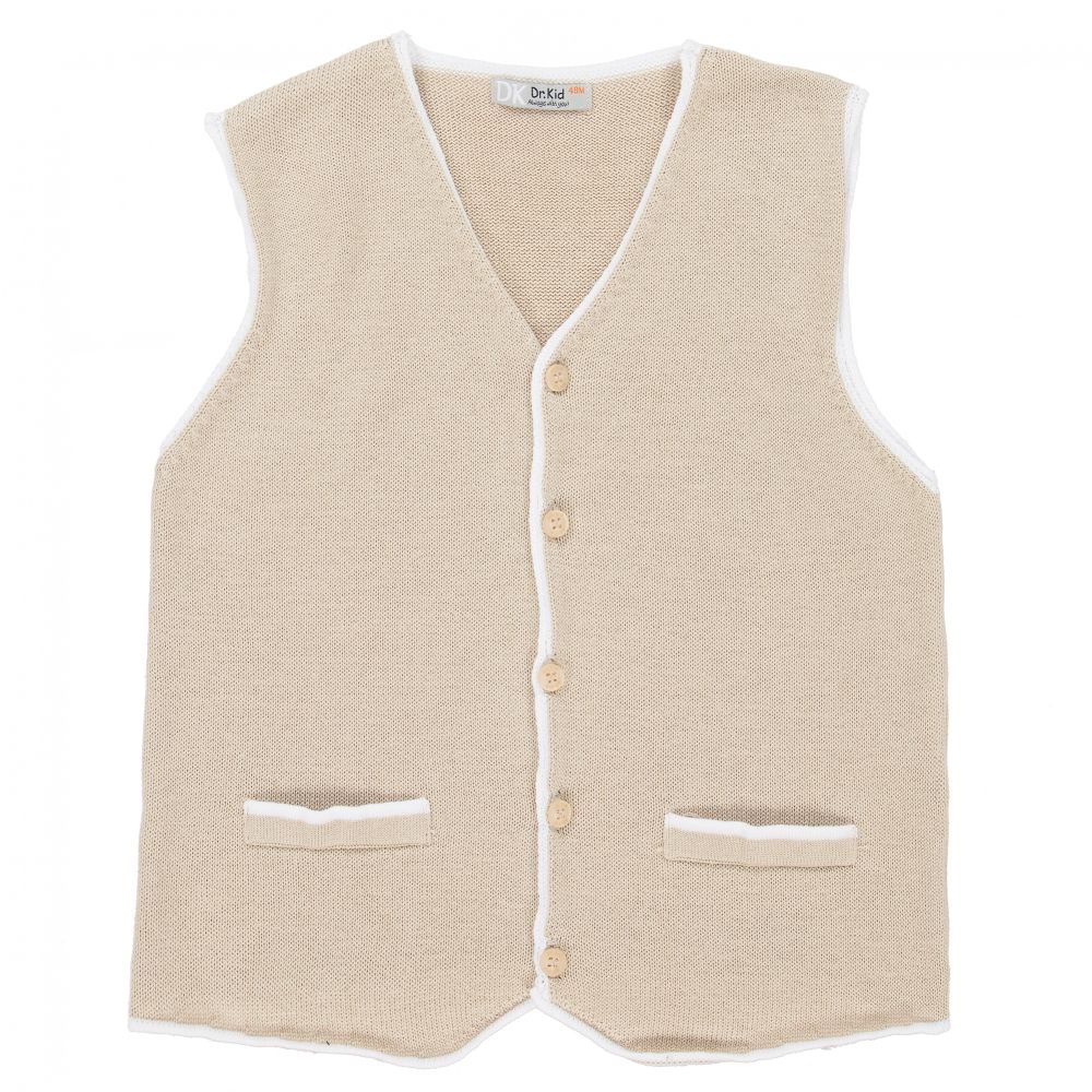 Dr. Kid - Beige Cotton Knit Waistcoat | Childrensalon