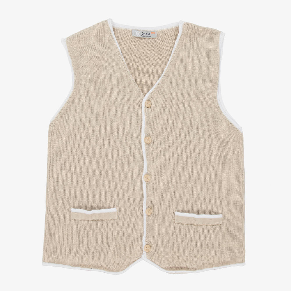 Dr. Kid-Beige Cotton Knit Waistcoat | Childrensalon Outlet