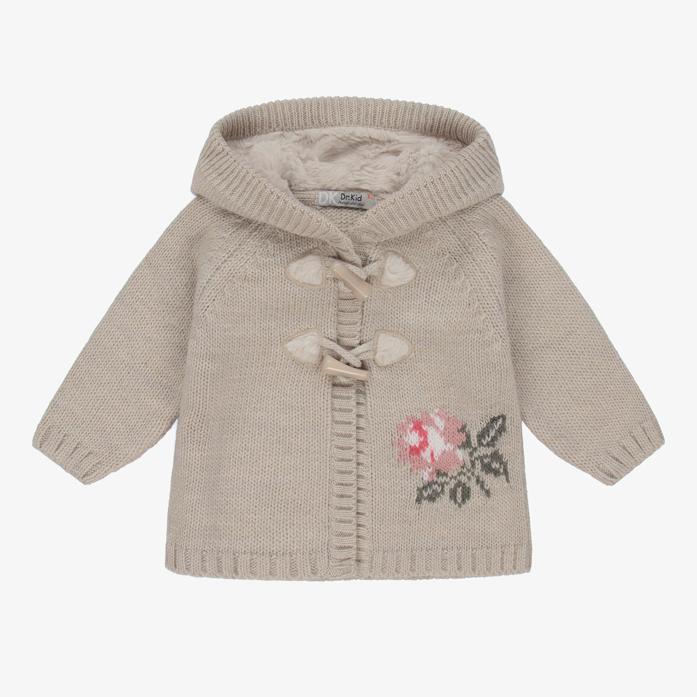 Dr. Kid - Beige Hooded Baby Cardigan | Childrensalon