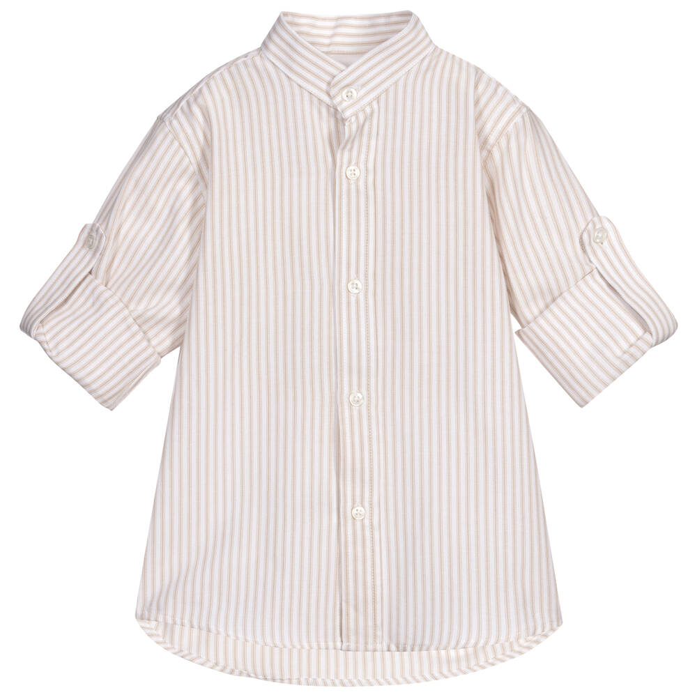 Dr. Kid - Beige Striped Cotton Shirt | Childrensalon
