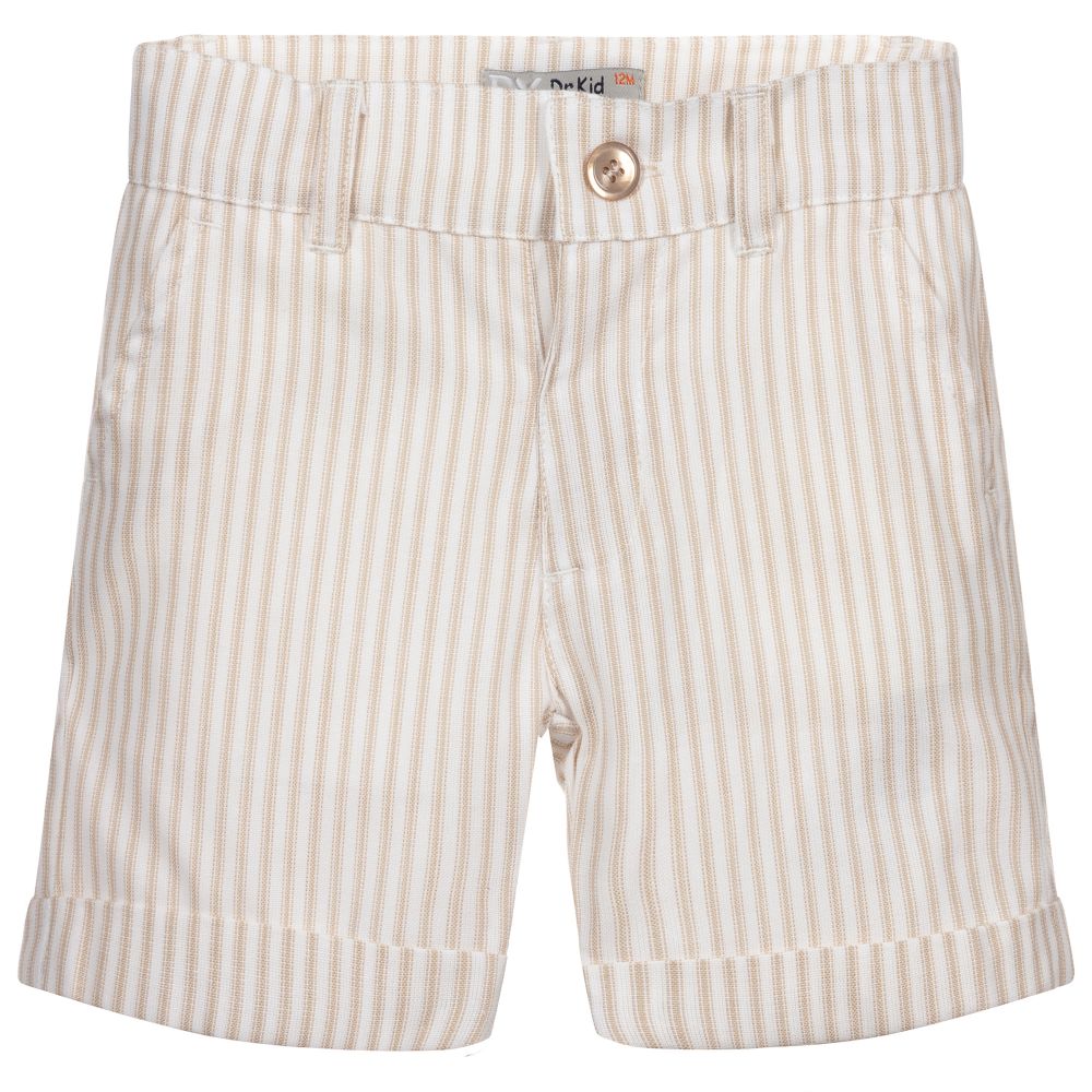 Dr. Kid - Beige Striped Cotton Shorts | Childrensalon