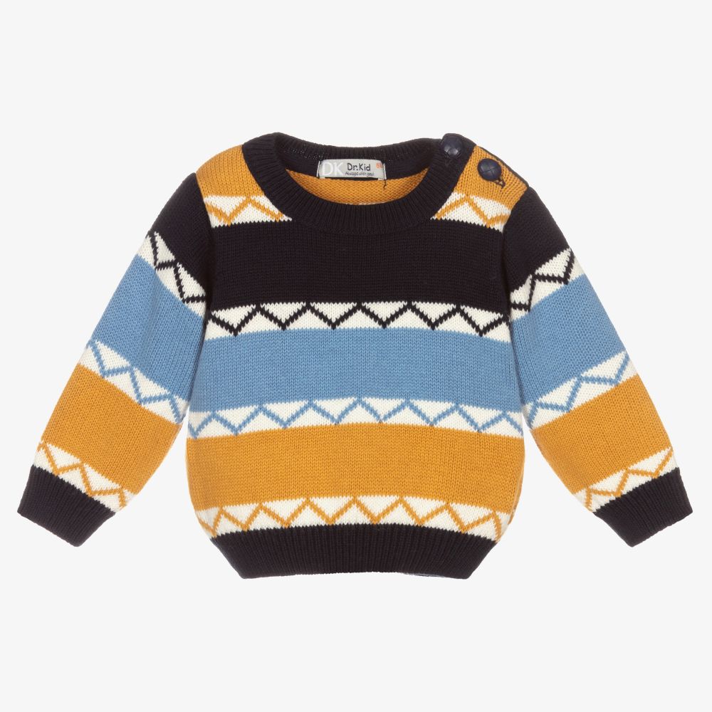 Dr. Kid - Blue & Beige Cotton Sweater | Childrensalon
