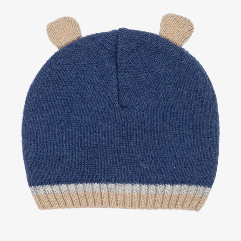 Dr. Kid-Blue & Beige Knitted Baby Hat | Childrensalon Outlet