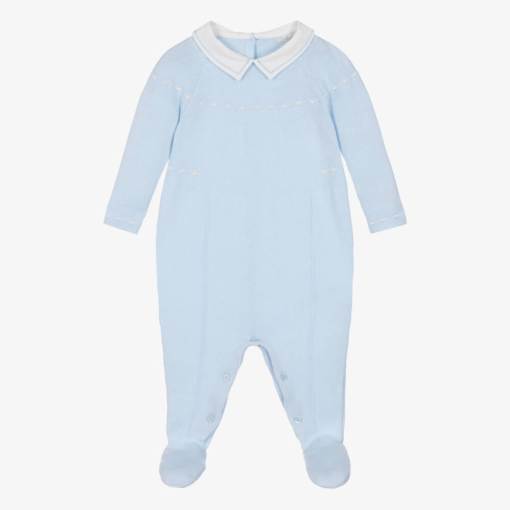 Dr. Kid - Blue Cotton Knitted Babygrow  | Childrensalon