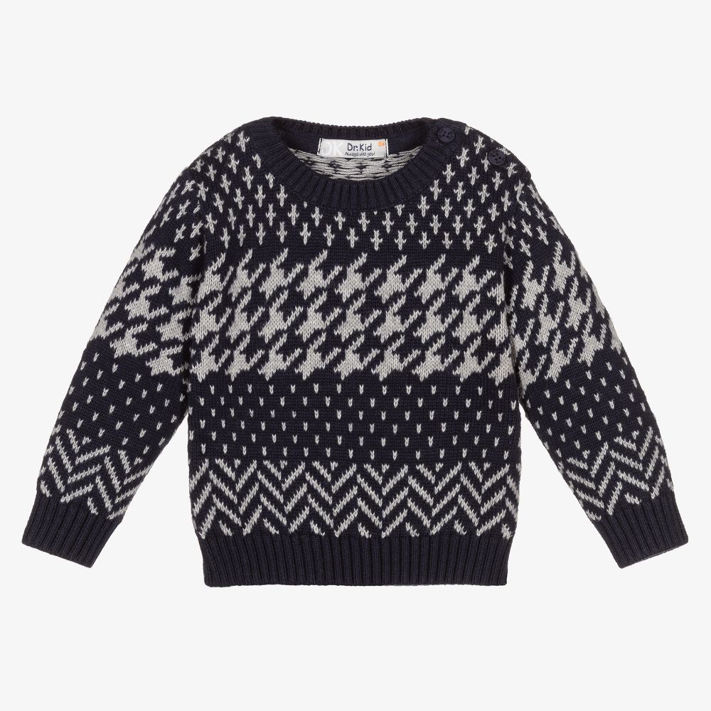 Dr. Kid - Blue Cotton & Wool Knit Jumper | Childrensalon