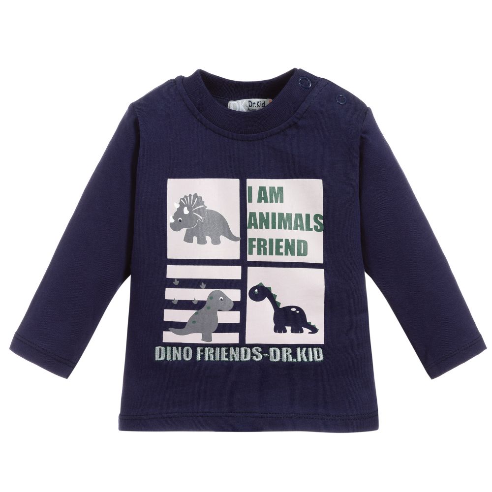 Dr. Kid - Blaues Baumwolltoberteil mit Dinosaurier-Print | Childrensalon