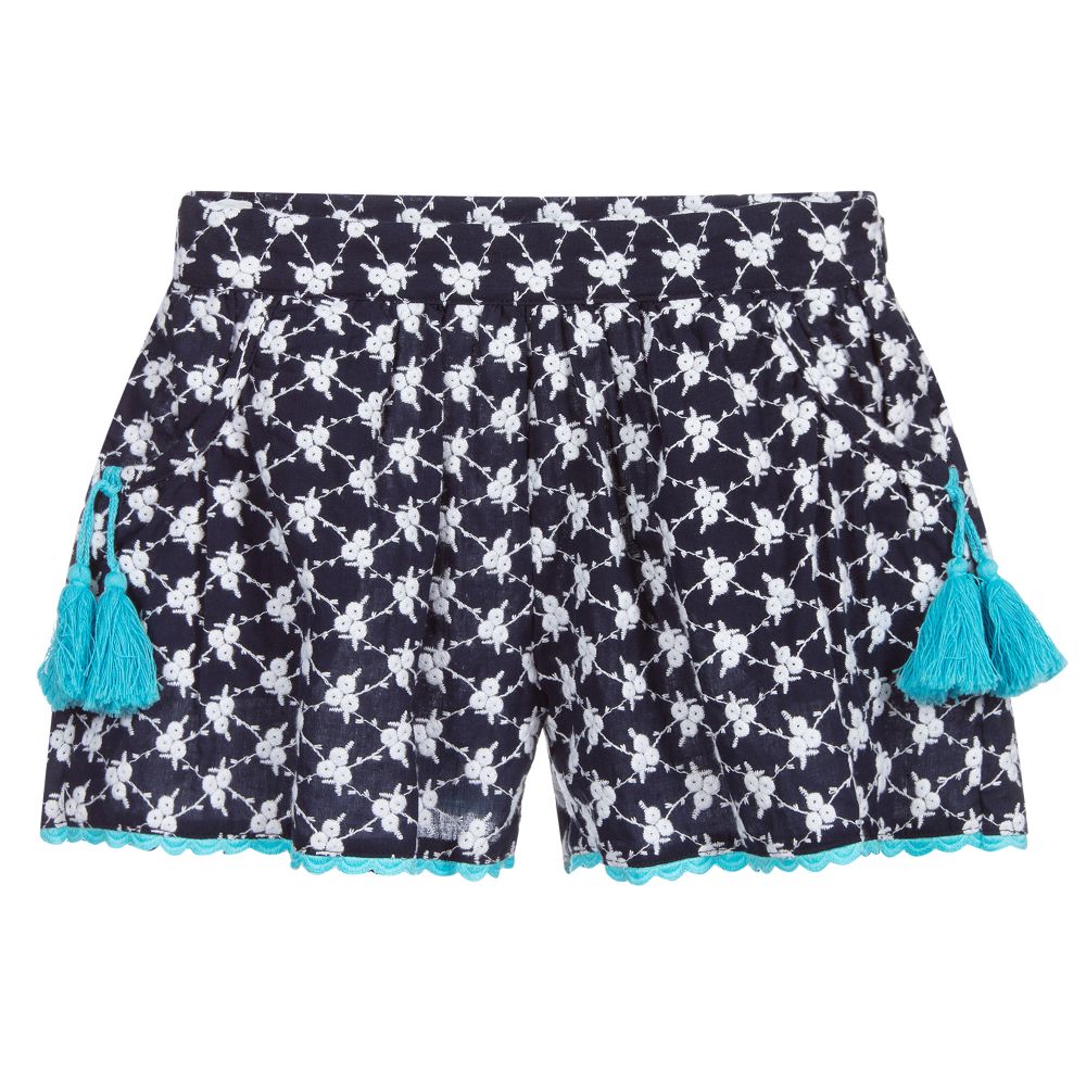 Dr. Kid-Blue Embroidered Cotton Shorts | Childrensalon Outlet