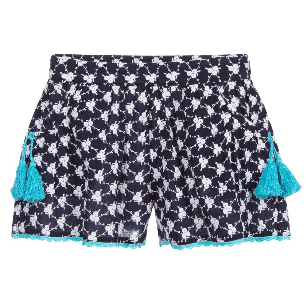 Dr. Kid - Blue Embroidered Cotton Shorts | Childrensalon