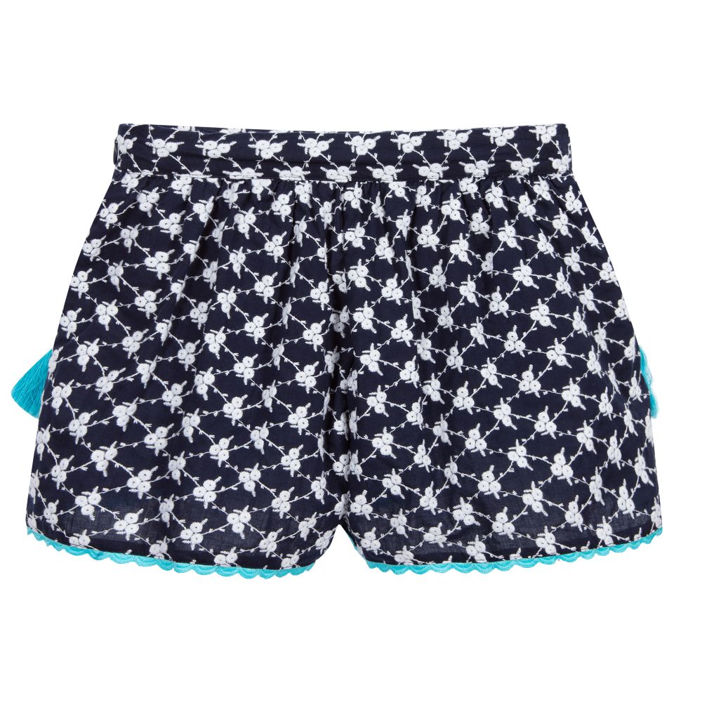 Dr. Kid-Blue Embroidered Cotton Shorts | Childrensalon Outlet