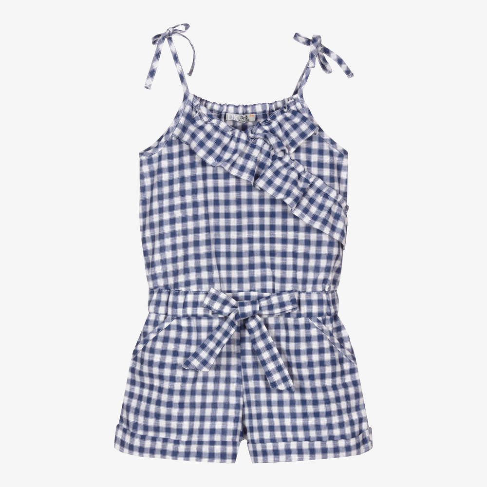 Dr. Kid-Blue Gingham Ruffle Playsuit | Childrensalon Outlet