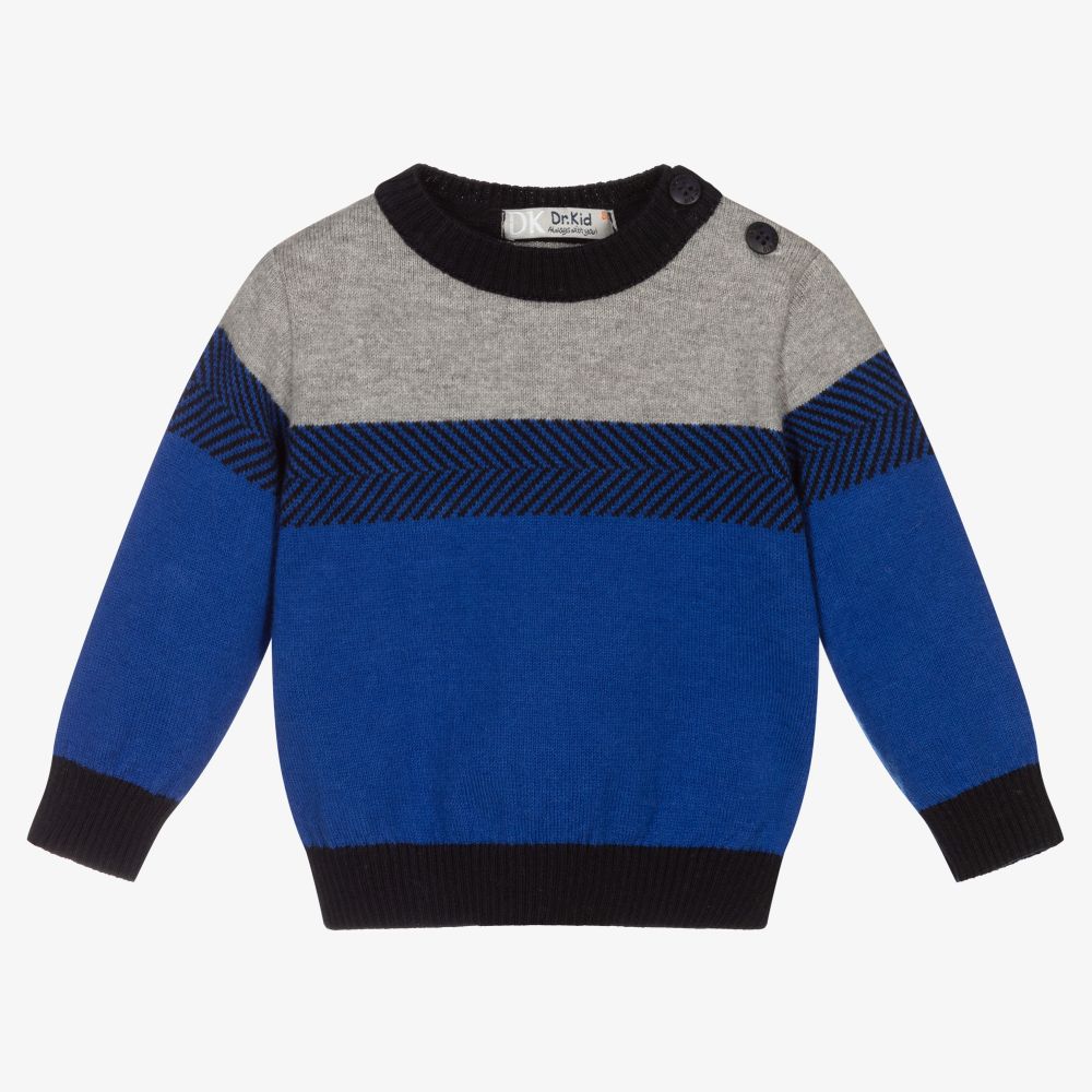 Dr. Kid - Blue & Grey Cotton Sweater | Childrensalon Outlet