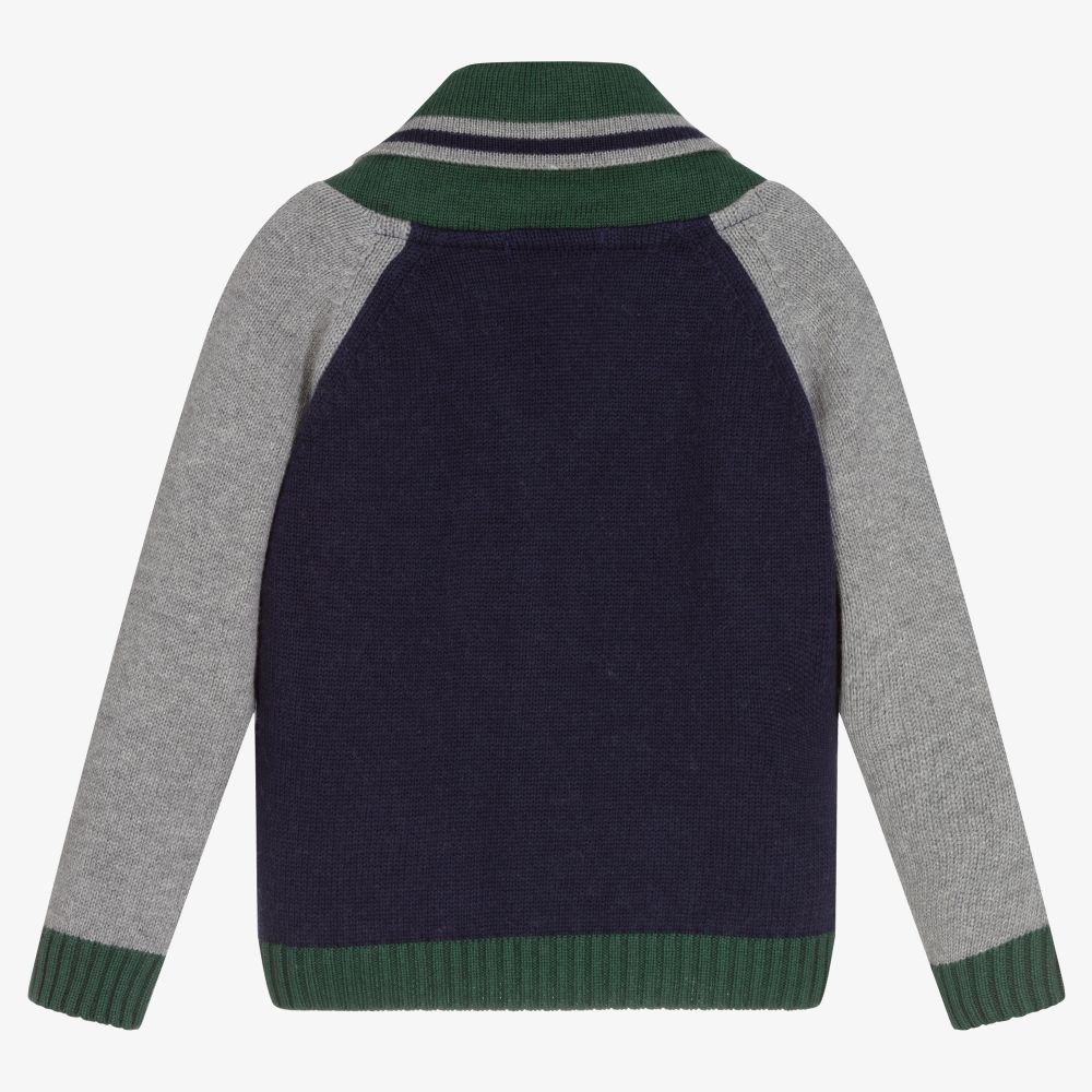 Dr. Kid-Blue & Grey Knitted Cardigan | Childrensalon Outlet