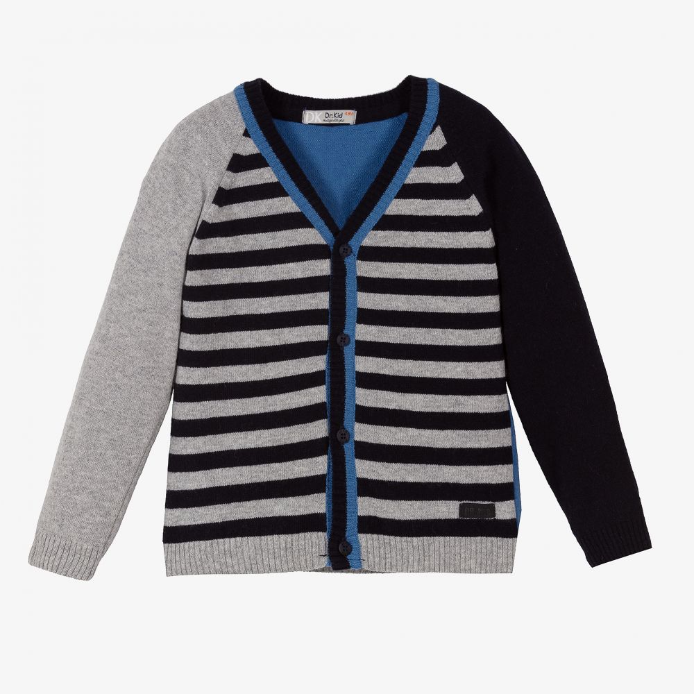 Dr. Kid - Blue & Grey Wool Blend Cardigan | Childrensalon