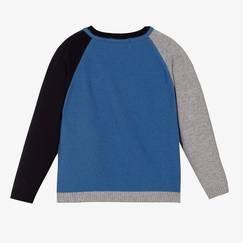 Dr. Kid-Blue & Grey Wool Blend Cardigan | Childrensalon Outlet