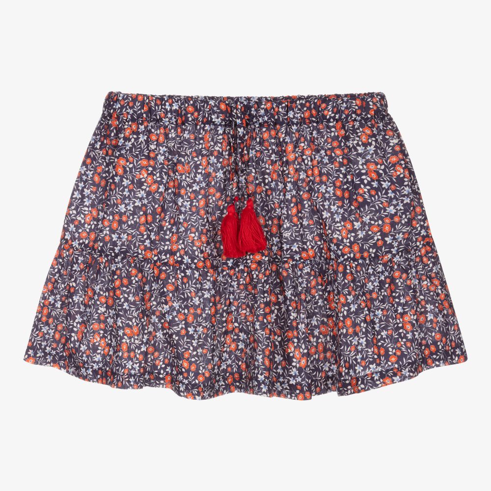 Dr. Kid - Blue & Red Floral Cotton Skirt | Childrensalon