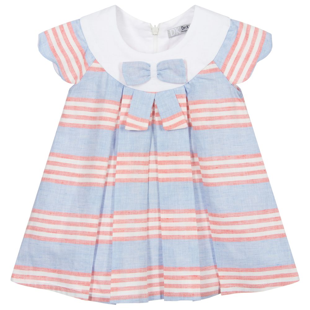 Dr. Kid-Красно-голубое льняное платье | Childrensalon Outlet