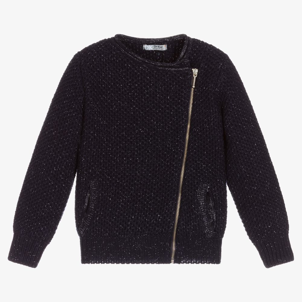 Dr. Kid-Blue Wool Blend Zip-Up Cardigan | Childrensalon Outlet